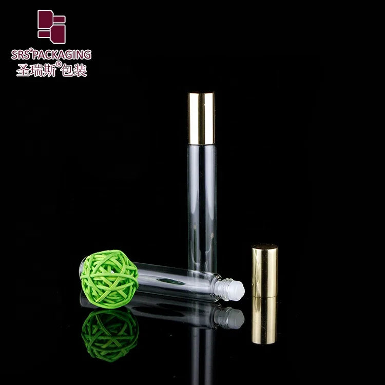 Wholesale Transparent Small Glass Roll on Bottle 10ml With Gold Aluminium Lid for Essential Perfume Oil