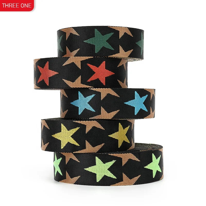 New Design 2 Inches Woven Five Stars Nylon Jacquard Webbing for Bag Shoulder Strap Clothing Accessories Strap Tote Bag Ribbon