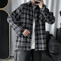 Men Shirts Oversized Plaid Shirt Button up Hip Hop Long Sleeve Tops Korean Harajuku Mens Clothing Casual Vintage