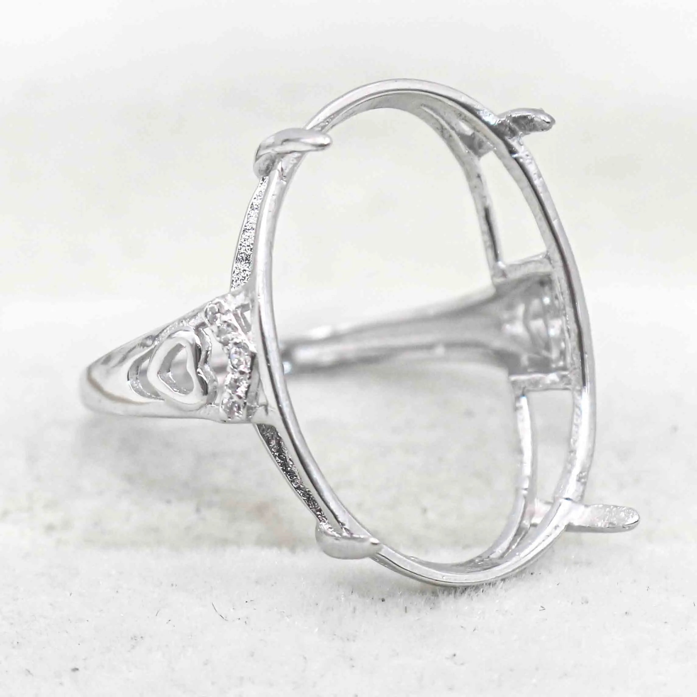 Sterling Silver 17*22mm Semi Mount Ring Empty Frame Blank Support Claws Setting S925 Base Holder Without Center Stone for Inlay