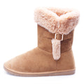 Stock the Women Fashion Basic Snow Boots Brown Fur Microfiber TPR Outsole Flat Round Toe Buckle Stripe Shoes