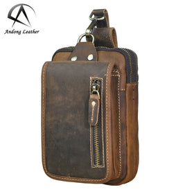 Andong Leather New Waist Pack for Men Crazy Horse Leather Small Belt Bag with Hook Casual Shoulder Bag Capacity Crossbody