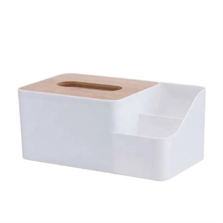 HelloWorld Home Living Room Storage Tools Plastic Remote Control Storage Box Tea Table Drawer Box Bamboo Lid Desktop Tissue Box