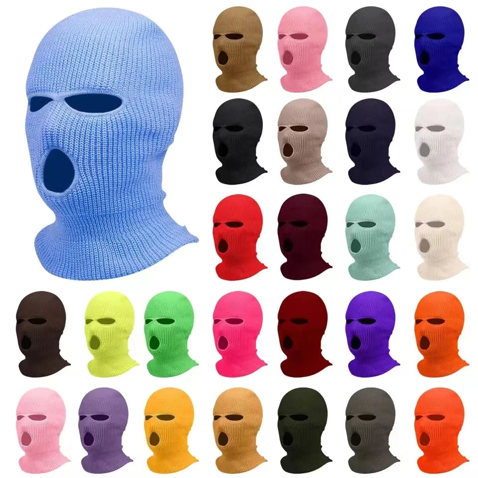 Winter Windproof Full Face Cover Ski Mask Custom Logo Unisex 3-Hole Knitted Sports Character 100% Acrylic Balaclava