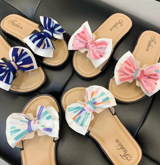 Kids Girls Summer Fashion Beach Flat slippers Decorated With Colorful Bows