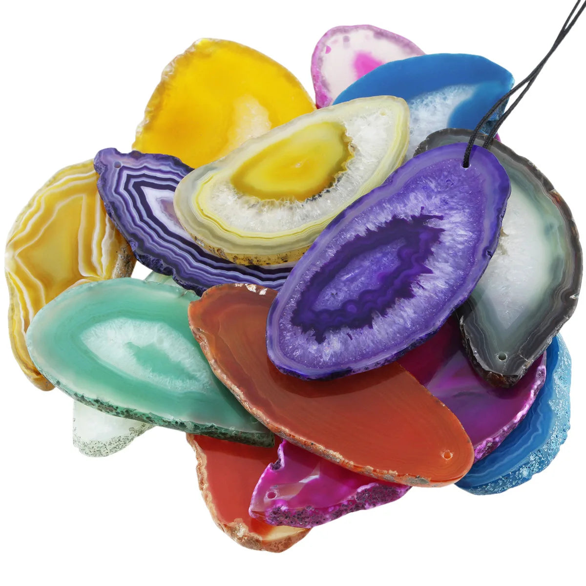 Polished Agate Slices Geode Top Drilled Pendant Slice for Jewelry Making Irregular Shapes Assorted Random Color 45-80mm