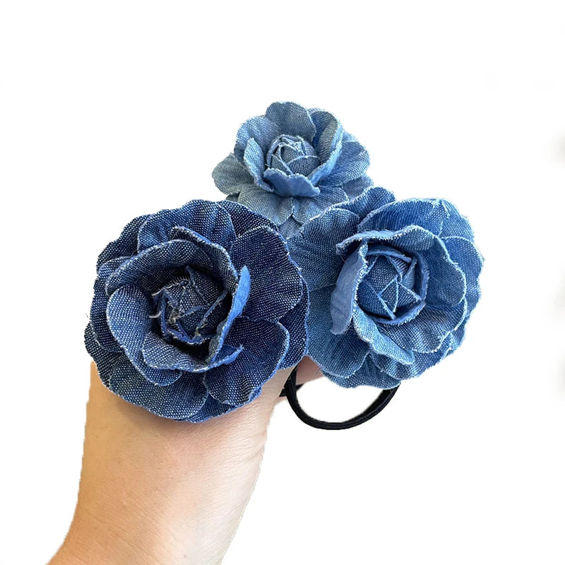 MIO Fashion Kids Hair Accessories Denim Flower Hair Band Hair Clip Handmade Children Rubber Band for Girls Ponytail Headdress