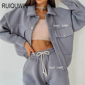 RUIQUWIN Women Casual Fall Winter 2 Piece Set Clothing Custom Crop Tops High Waisted Sport Pants Set