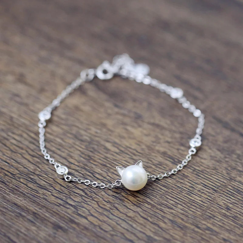 FY-SL83 New Arrival Hot Sale 925 Silver Jewelry Female Simple Cat Pearl Popular Bracelet Women