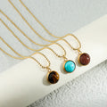 Stainless Steel Gold Plating Jewelry for Women Natural Stone Blue Amazonite Lapis Lazuli Pendant Necklace