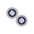 Women Silver 18K Gold Plated Round Blue Sapphire CZ Stud Earrings Halo Bezel Women Fashion Earrings for Party Gift