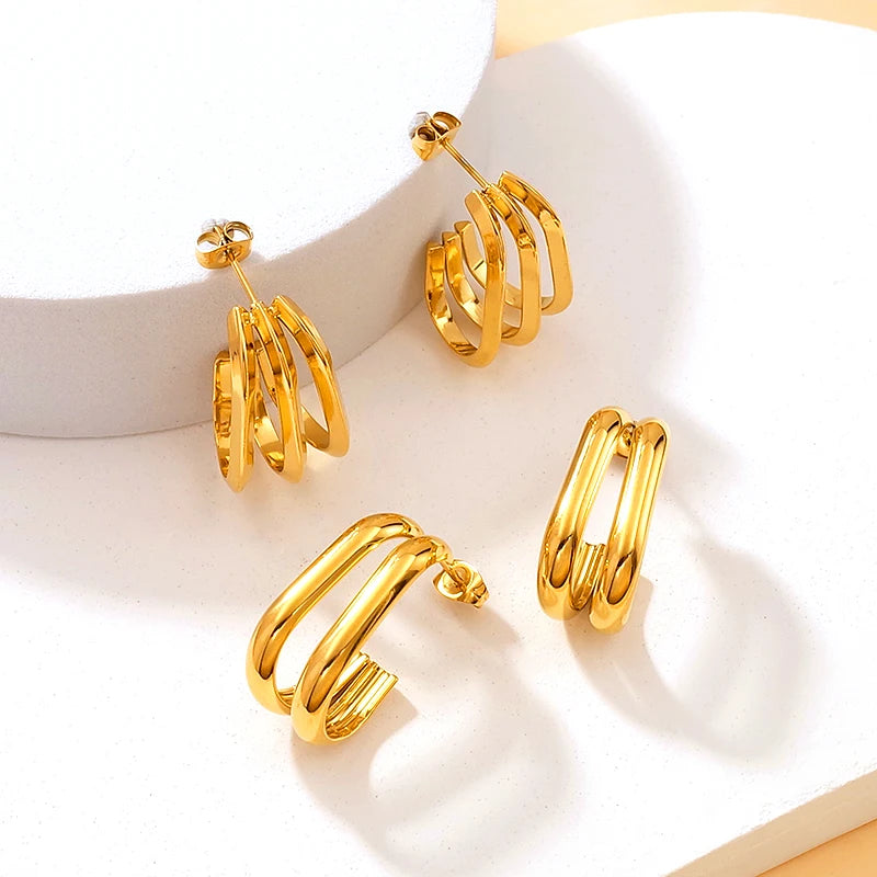 Wholesale Simple Fashion Stainless Steel C-Shaped Hoop Earrings 18K Gold Plated Tarnish Free Waterproof Jewelry for Party Gifts
