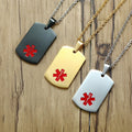 Charms Engraved Medical Blank Pendant Necklace 18K Gold Plated Stainless Steel Fashion Red Enamel Medical Alert Necklace