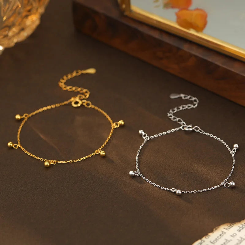 Summer New 925 Sterling Silver Small Ball Long Tassel Bracelet Gold Plated Simplicity Bracelet Jewelry for Women Girls