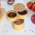 Wholesale 3-Tier Bamboo Kitchen Salt and Pepper Storage Box with Magnetic Swivel Lids Spices Storage Container