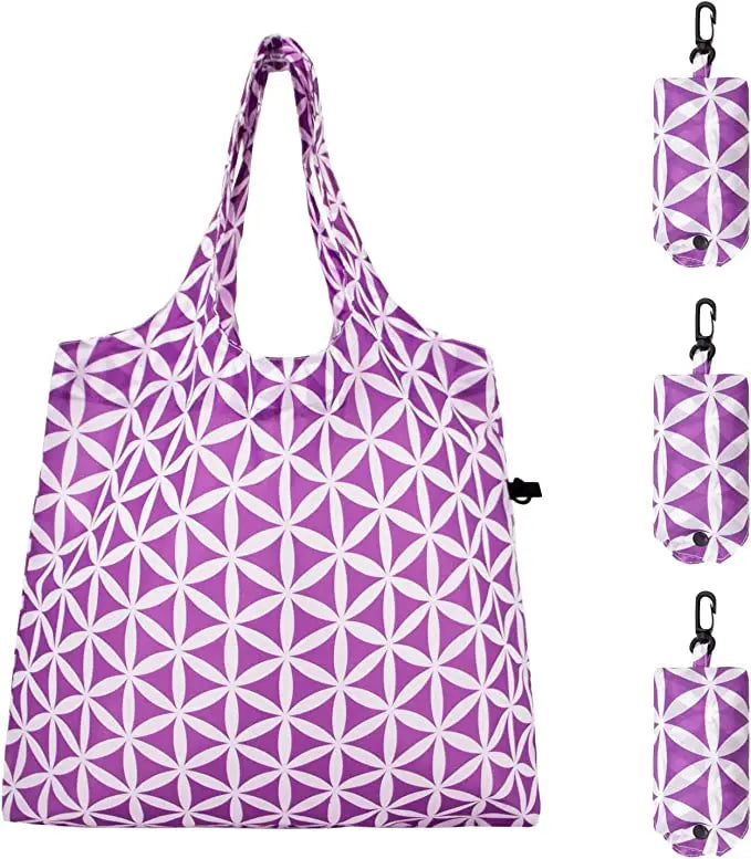 Heavy-Duty Foldable Polyester Grocery Shopping Tote Bag Long Handle Dot Pattern-Reusable & Eco-Friendly
