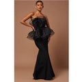 C3713 Banquet Prom Elegant Evening Gowns Black Strapless Multi Layered Mesh Pleated Mermaid Slim Bandage Women Long Dresses