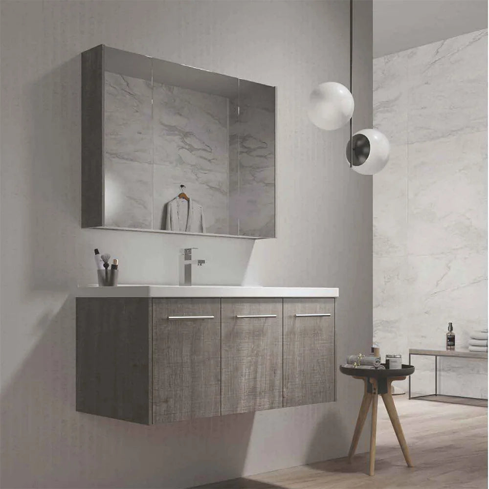 Foshan 30inch Single Wall Mount Hotel Use Eco-friendly Waterproof Bathroom Cabinet Set Light Grey Vanity Mirror Plywood Modern