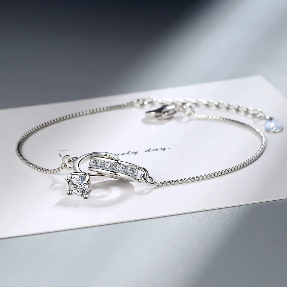 Elegant Hoop and Ring S925 Sterling Silver Bracelet for Woman