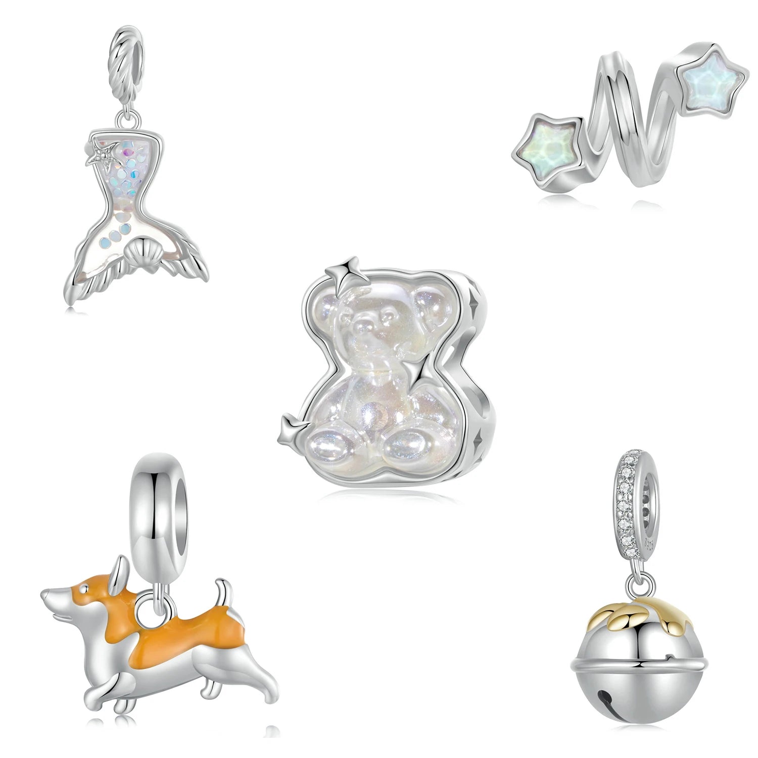 Jiang Yuan Solid 925 Sterling Silver Aurora Butterfly Bear Charm Bead Fit Bracelet DIY Jewelry Airplane Pendant Accessories