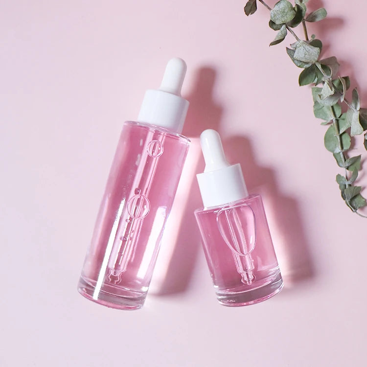 Skin Care Use Cosmetic Glass Essential Oil Dropper Bottle Flat Shoulder 15ml 30ml 60ml