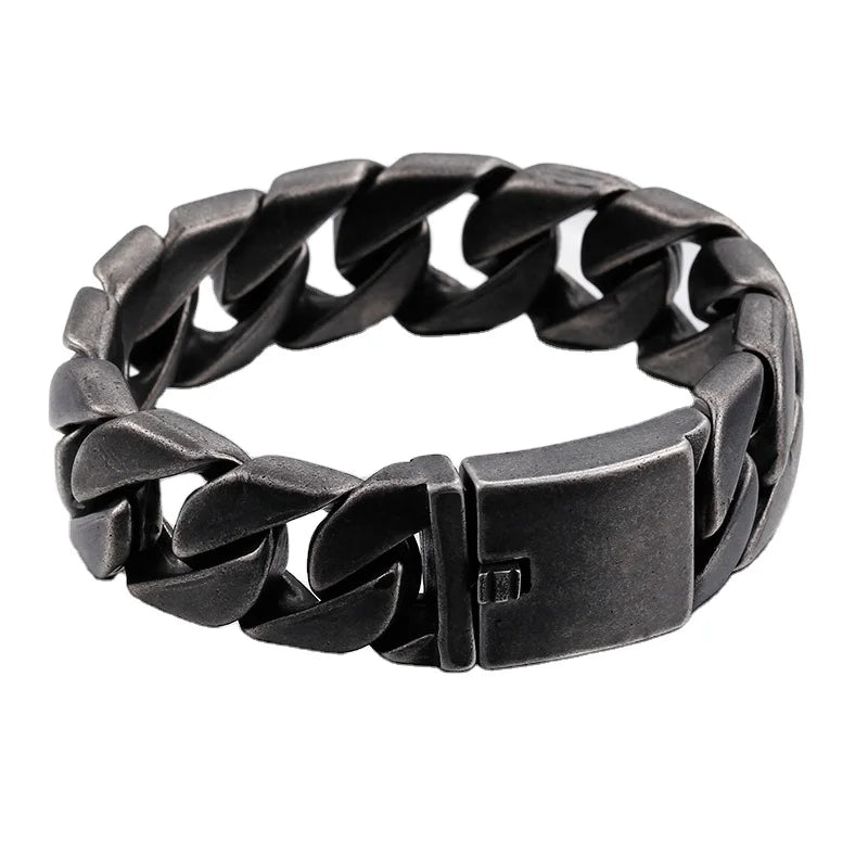 KALEN Men Stainless Steel Oxidized Black Bracelet Cuban Chain Jewelry Bracelet