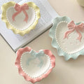 Luxurious Ceramic Plate Bowl with Wave Edge and Bow Cute Lace Design Sustainable Home Rice Bowl for Girl  Food Use