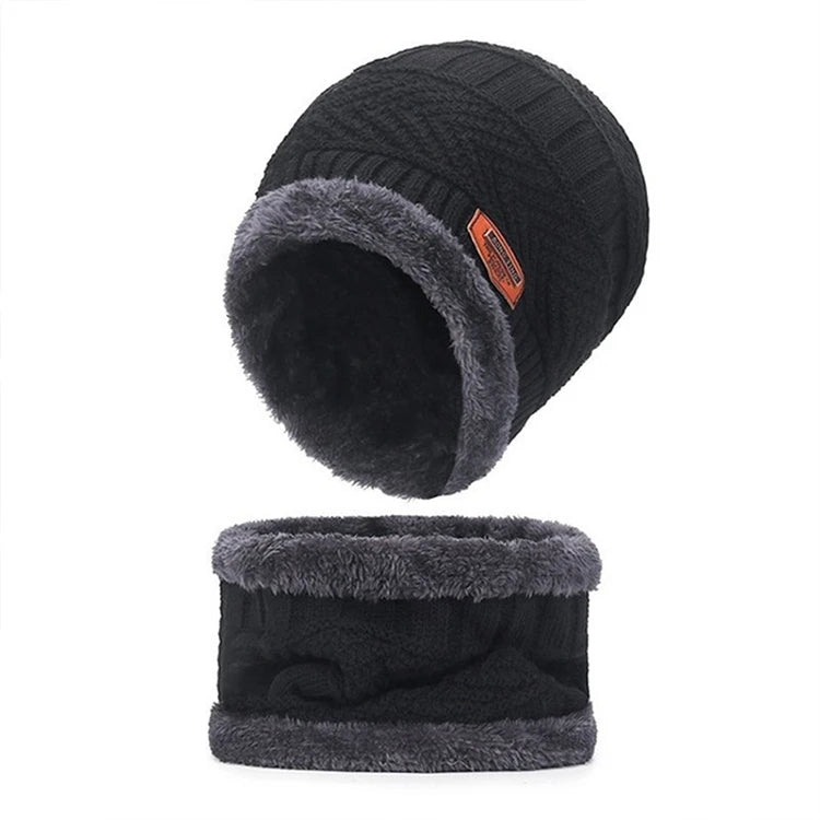 Winter Warm Knitted Beanies Velvet Ski Hat Fleece Neck Cover for Men