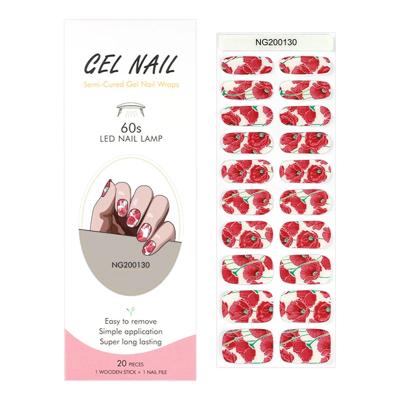 Huizi Nail Supplier Summer Custom Semi Cured Gel Nail Art Decoration Polish Wraps Sticker