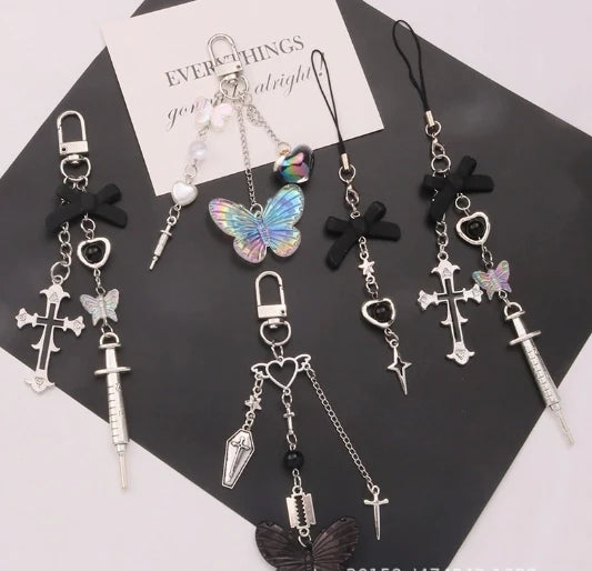 New Sweet Cool Cross Keychain Pendant Personalized Creative Bow Pendant Headphone Cover Decoration