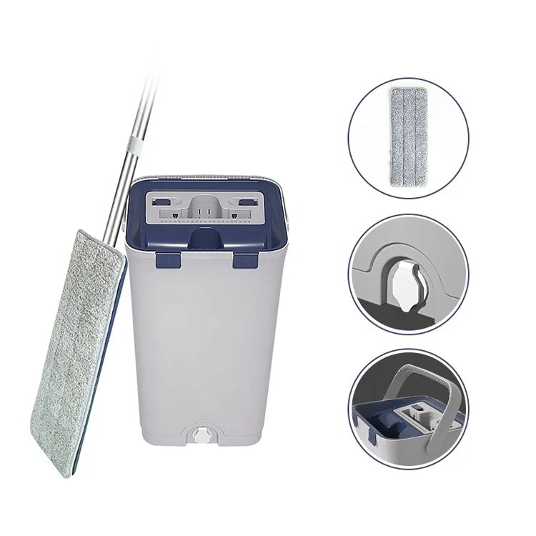 Stocked Foldable Steel Hand-Free Floor Cleaning Mop with 360 Rotating Head and Bucket Set