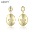 LUOTEEMI Hiphop Jewelry 18K Real Gold Plated Earrings Diamond Zirconia Geometric Gold Oval Earrings for Women Men