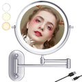 20cm Modern Round Wall Mounted 10X Magnification Vanity Mirror 360 Degree Rotation Smart LED Lighting Shaving Illuminated Mirror