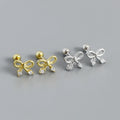 High Quality Sterling Silver Jewelry S925 Bow Screw Stud Earrings Jewelry Sterling Silver Minimalist Zircon Stud Earrings Women