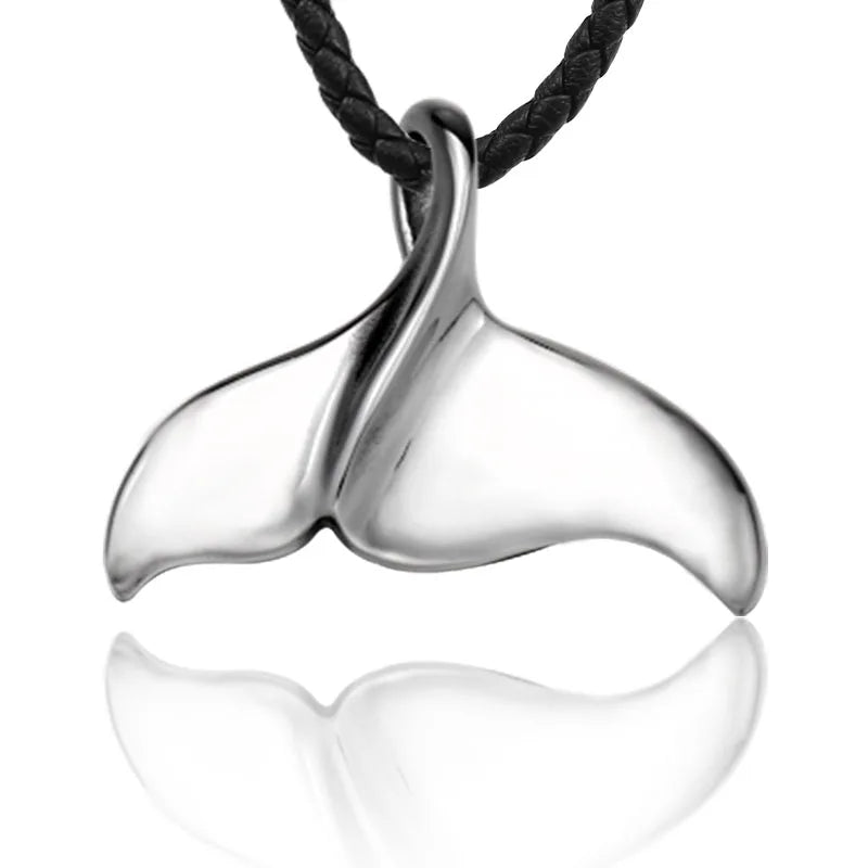 SS8-539P Steel Soldier 316L Stainless Steel High Polish Whale Tail Pendant Chain Necklace Men Women Jewelry
