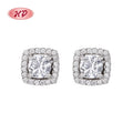 Silver Square Stud Earrings With Women'S Aaa Zircon Wholesale Elegant Women'S Aaa Zircon Silver Square Stud Earrings