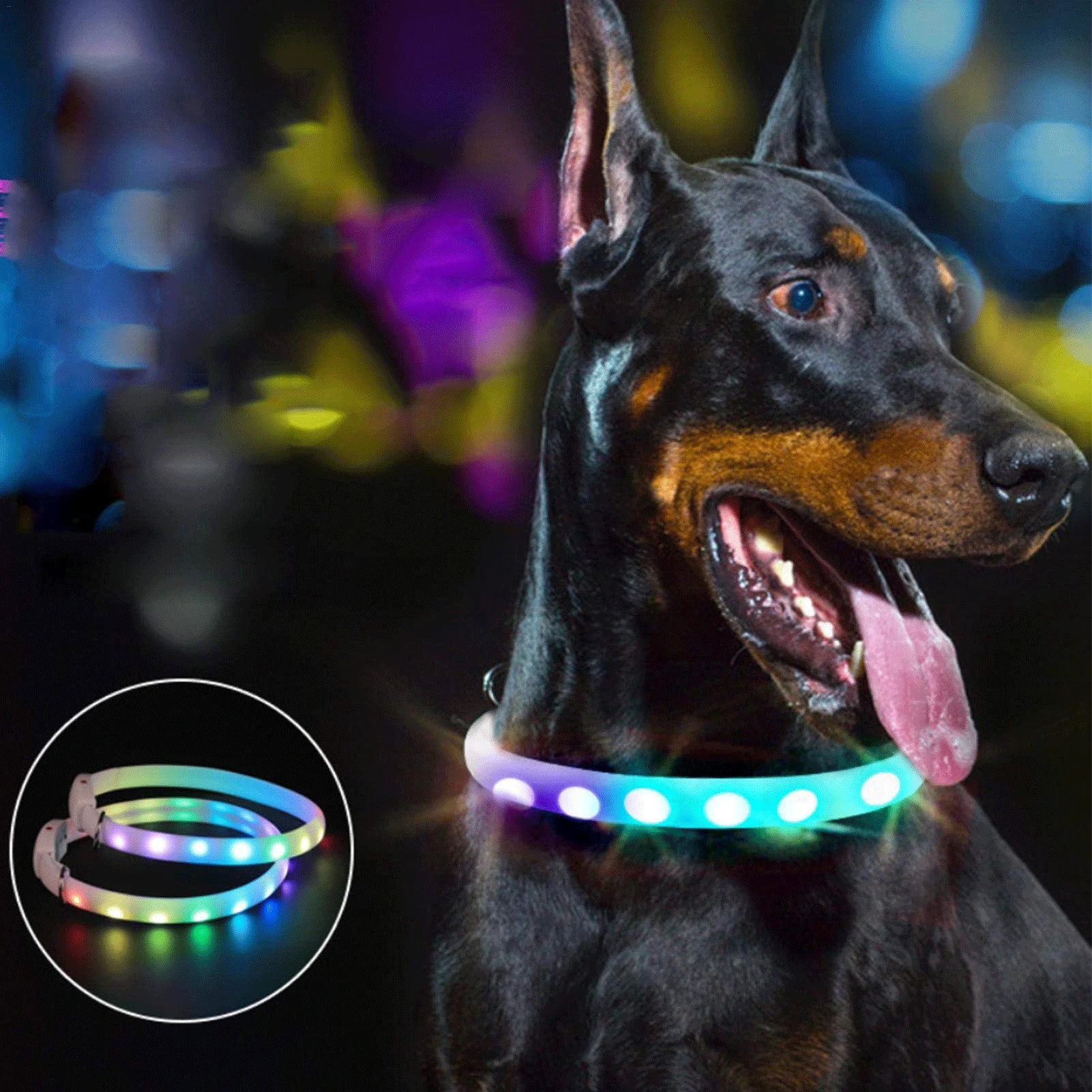 USB Rechargeable LED Dog Walking Necklace Safety Collar with Flashing Lights Dot Pattern ABS+PVC Material