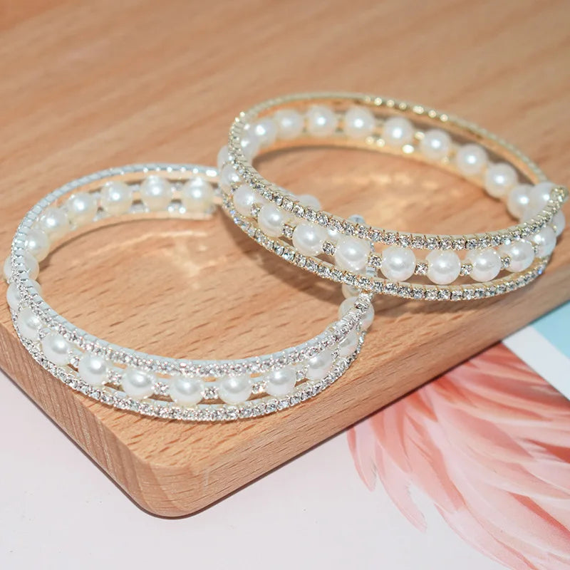 Super Bling Retro Wedding Multi-layer Pearl Bracelet Adjustable Rhinestone Jewelry for Women Fashion Charm Bracelets