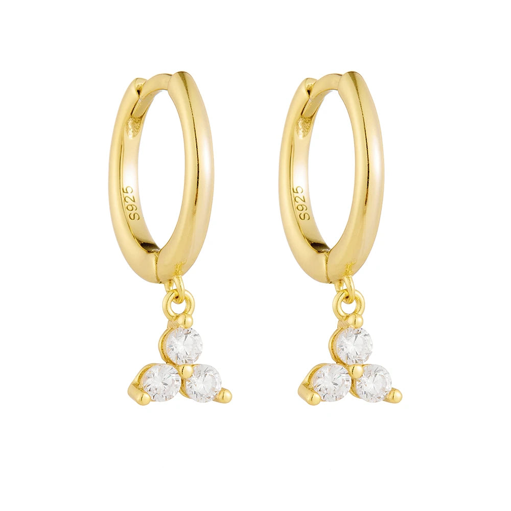 Jewelry 925 Sterling Silver 14K Gold Plated Mini Series Small Cz Zircon Geometric Triangle Pendant Hoop Huggies Earrings