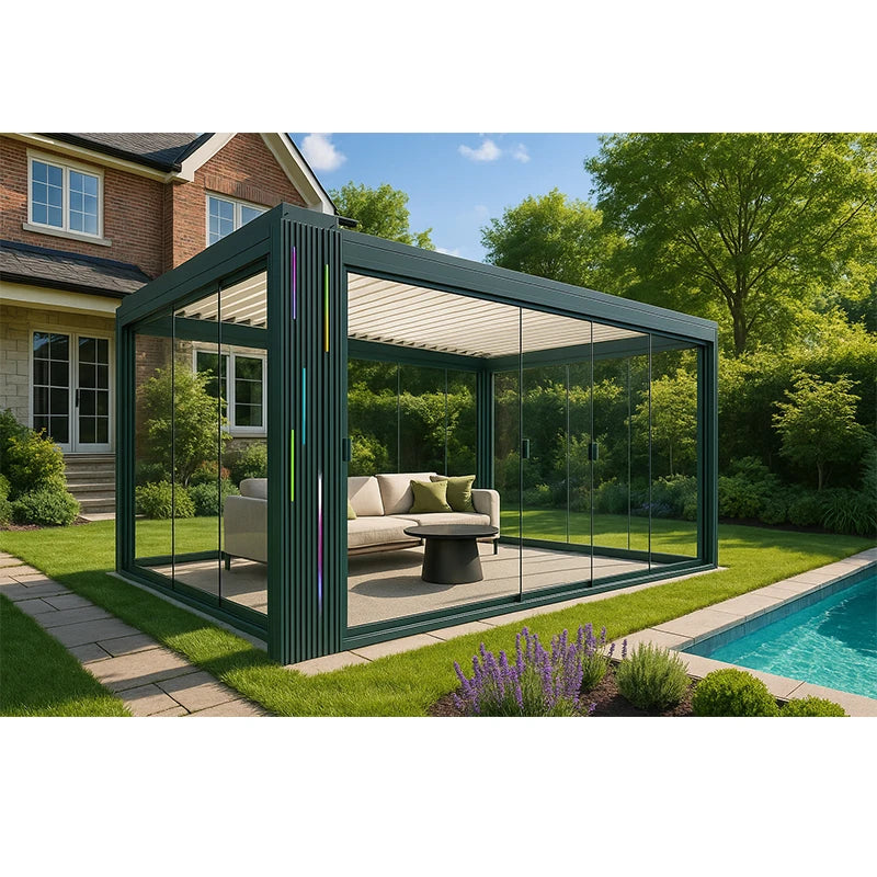 YOUYA Customwaterproof Photovoltaic Bioclimatic Pergola Solar Aluminium Pergola Louvered Outdoor Air-conditioned Solar Pergola