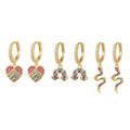 Zuola Fine Jewelry Dangle Drop Huggie Earring 18K Gold Plated Colorful Zircon Heart Snake Rainbow Charm Earring for Women