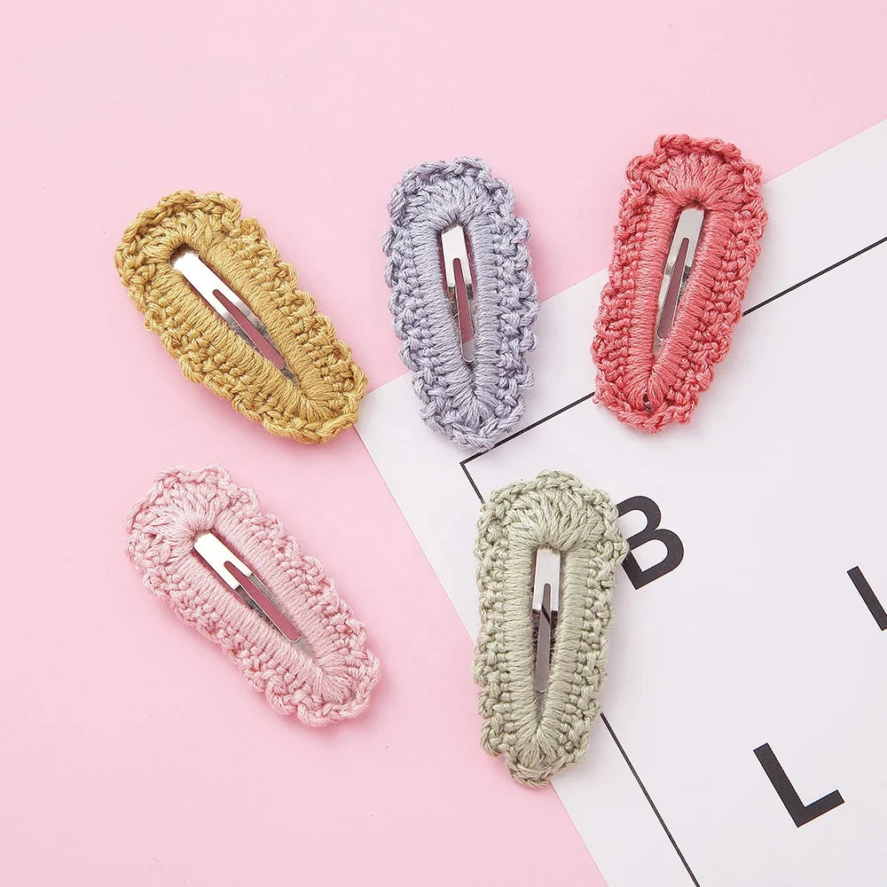 Simple Styles Ins Hot Selling Soft Wool Snap Hair Clips Children Hair Accessories Soft Wool Crochet Hair Pin for Girls Kids