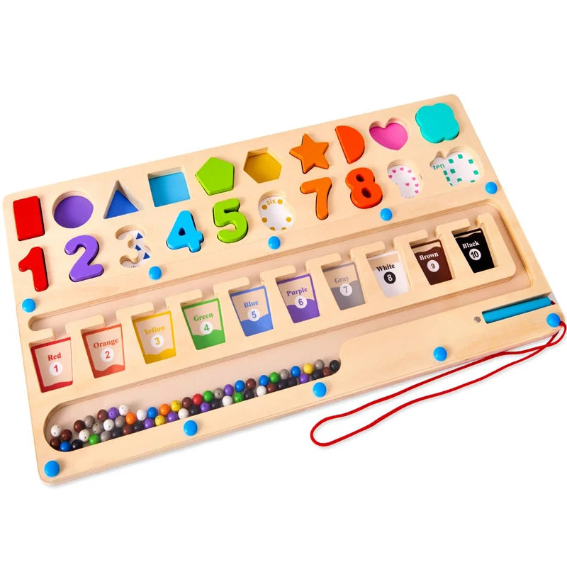 3 in 1 Montessori Toys Educational Magnetic Color and Number Maze Shape & Number Wooden Puzzle Sorting Toys
