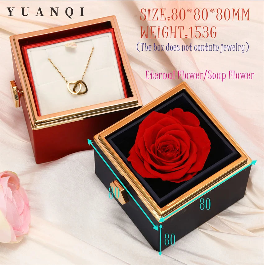 Mother's Day Romantic Acrylic Rotating Eternal Rose Ring Necklace Earstuds Rose Jewelry Box Suitable for Birthday Gift