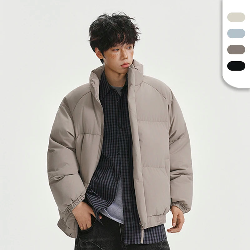 Stylish Custom Logo Winter Polyester Filling Jacket Unisex Crop Top Loose Fit Stand Collar Poly Puffer Jacket for Men and Women