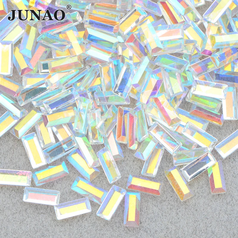 JUNAO New Arrival 3*7mm Strip Resin Rhinestones Bulk Wholesale Nail Rhinestones Resin Flat Back Transparent AB Stones DIY