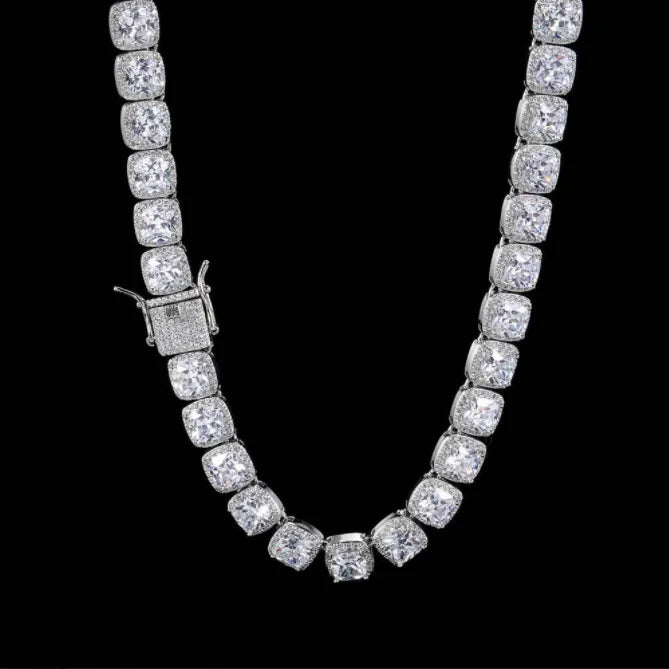 Hip Hop Bling 3A CZ Diamond Tennis Choker Necklace Iced Out Square Clustered Tennis Chain
