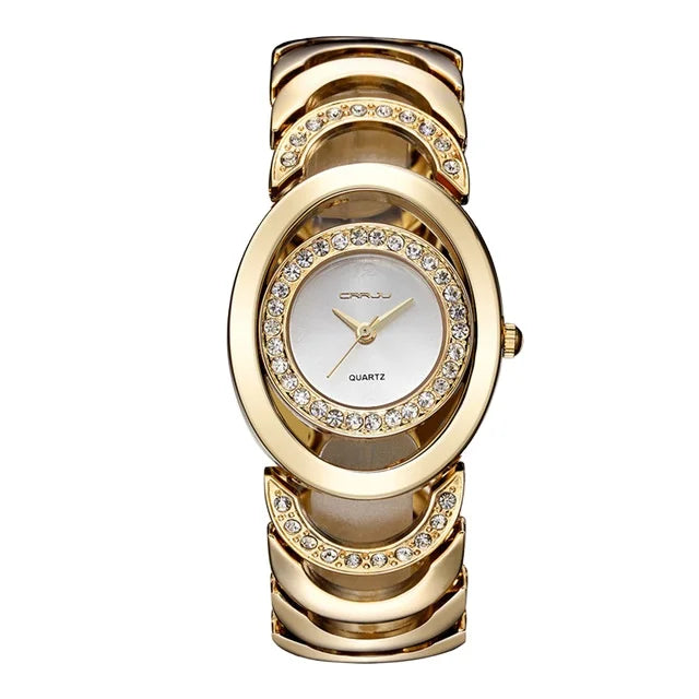 CRRJU 2201 New Fashion Ladies Luxury Gold Quartz Wristwatches Women Famous New Rhinestone Watches Relojes Mujer Montre Femme