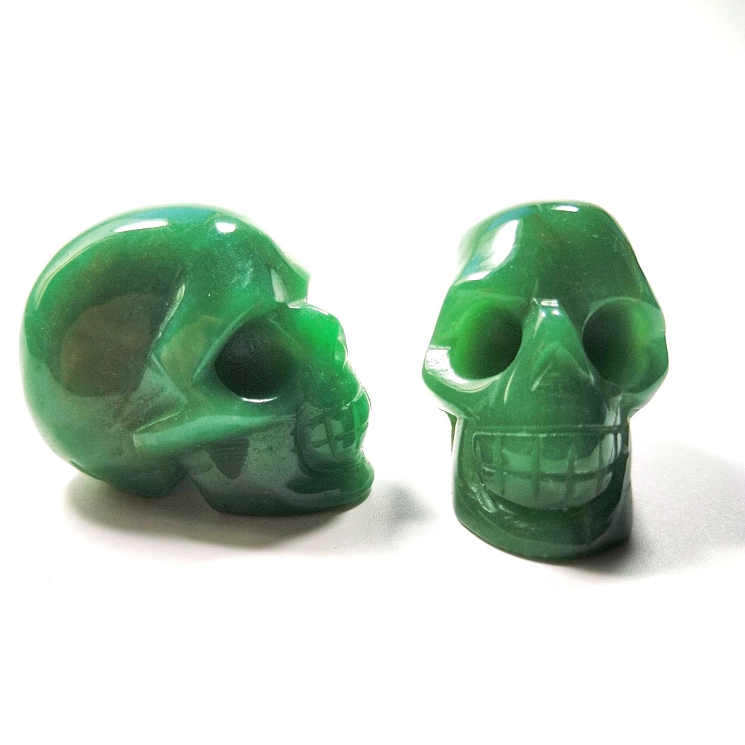 Huiying Cheap Price 2 Inch Hand Carving Natural Paperweight Stone Decorative Green Aventurine Jade Skulls Crafts