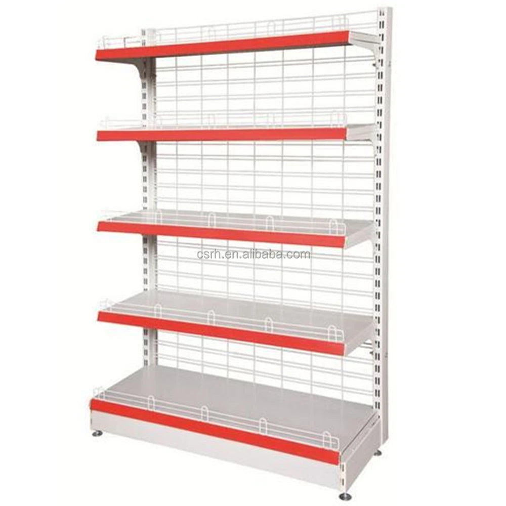 Single Side Wire Mesh Back Panel Gondola Supermarket Shelf